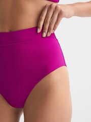 Reiss Magenta Tara Italian Fabric High Rise Bikini Bottoms - Image 3 of 4