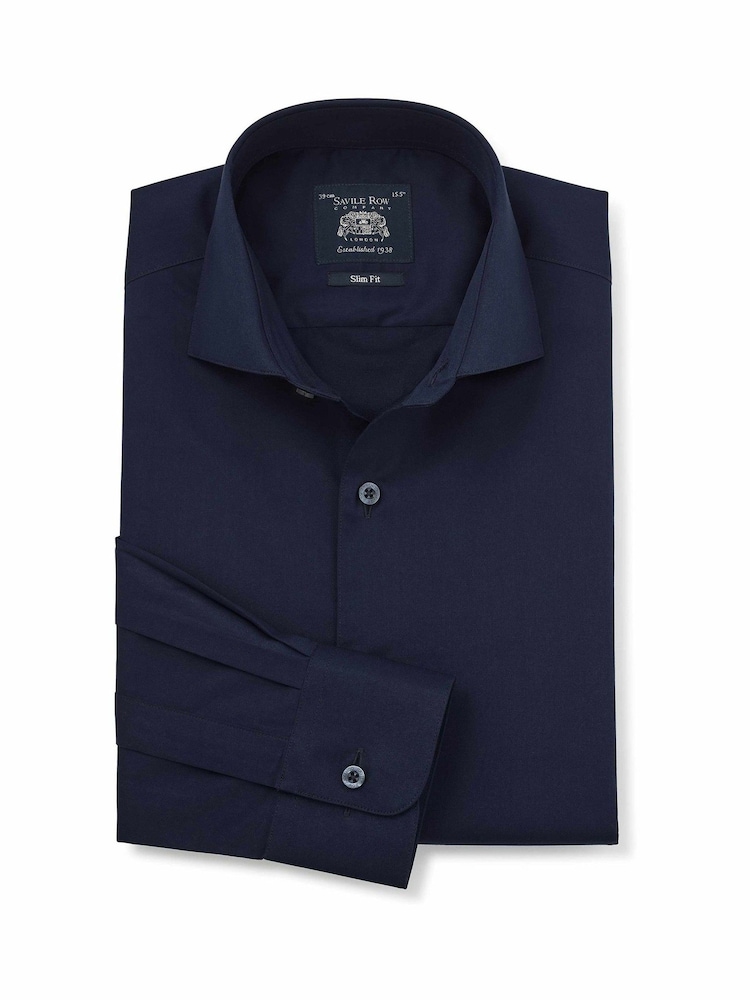 Blau - Savile Row Company Slim-Fit-Baumwolltwill-Hemd mit einfacher Manschette, formell - Bild 1 von 3