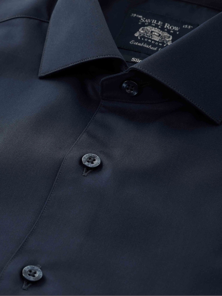 Blau - Savile Row Company Slim-Fit-Baumwolltwill-Hemd mit einfacher Manschette, formell - Bild 3 von 3