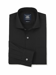 Savile Row Company Black Classic Fit Stretch Cotton Herringbone Single Cuff Formal Shirt - Image 1 of 3