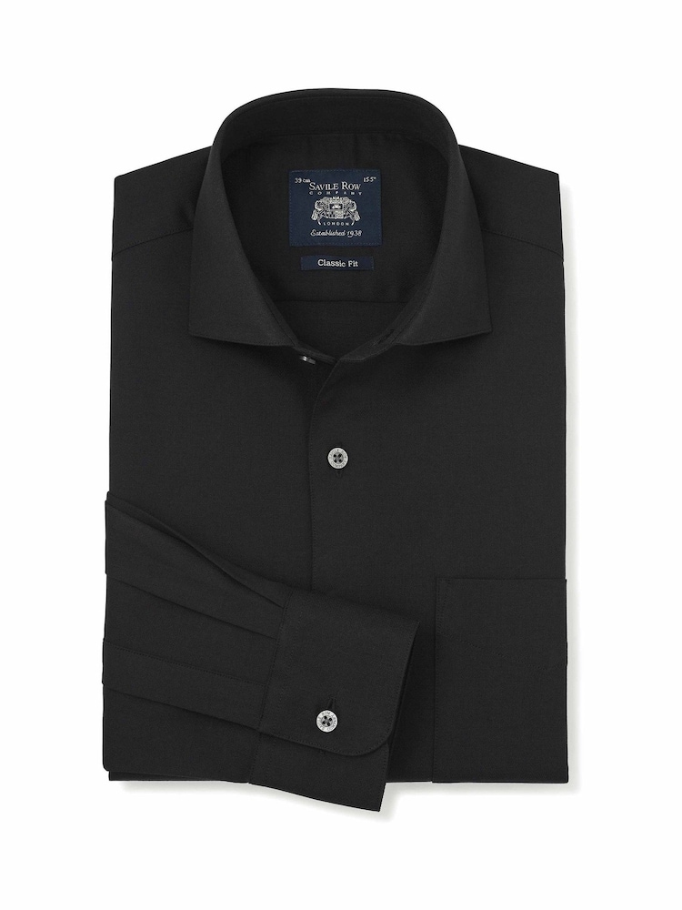 Savile Row Company Black Classic Fit Stretch Cotton Herringbone Single Cuff Formal Shirt - Image 1 of 3 Savile Row Company Black Classic Fit Stretch Cotton Herringbone Single Cuff Formal Shirt - Image 1 of 3