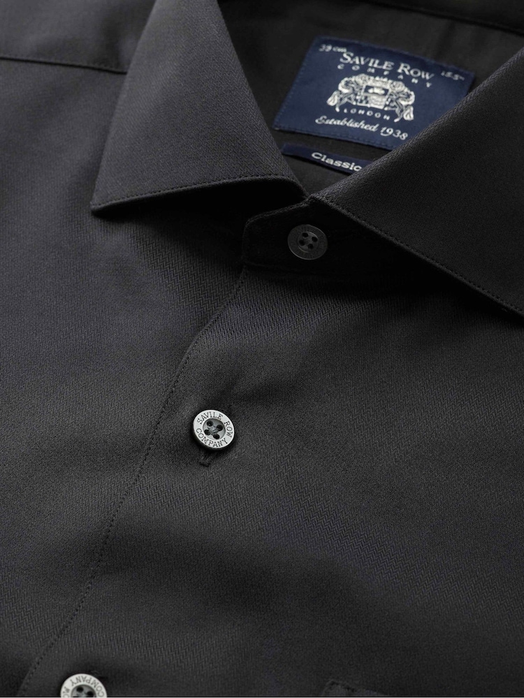 Savile Row Company Black Classic Fit Stretch Cotton Herringbone Single Cuff Formal Shirt - Image 2 of 3 Savile Row Company Black Classic Fit Stretch Cotton Herringbone Single Cuff Formal Shirt - Image 2 of 3