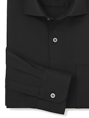 Savile Row Company Black Classic Fit Stretch Cotton Herringbone Single Cuff Formal Shirt - Image 3 of 3