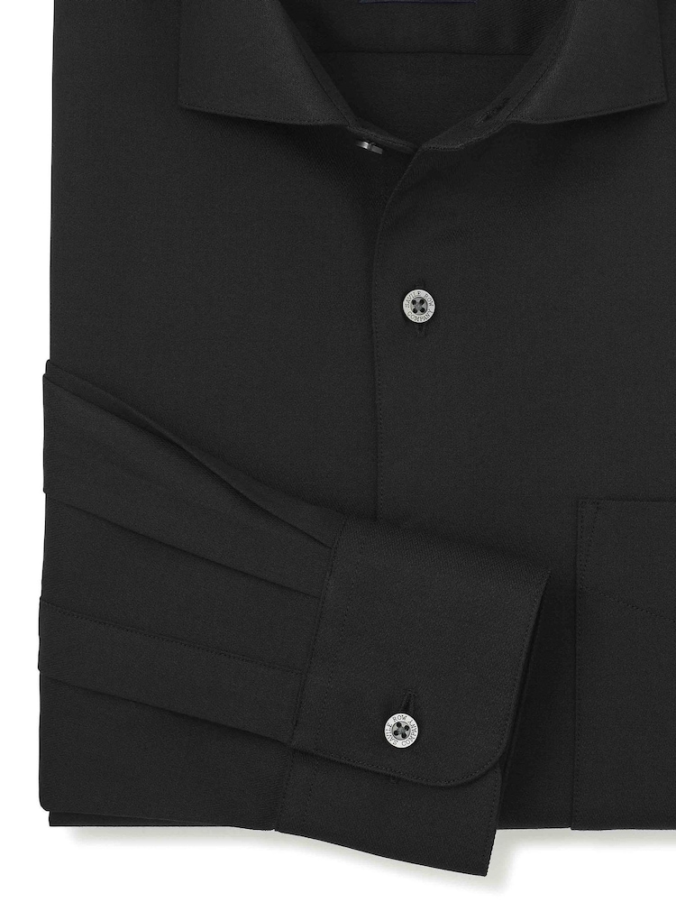 Savile Row Company Black Classic Fit Stretch Cotton Herringbone Single Cuff Formal Shirt - Image 3 of 3 Savile Row Company Black Classic Fit Stretch Cotton Herringbone Single Cuff Formal Shirt - Image 3 of 3