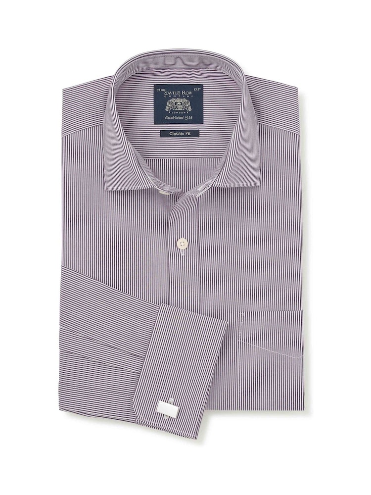 Savile Row Company Classic Fit жолақты мақтадан жасалған поплин қос манжеттен тұратын ресми жейде - 3суретінің 1 суреті