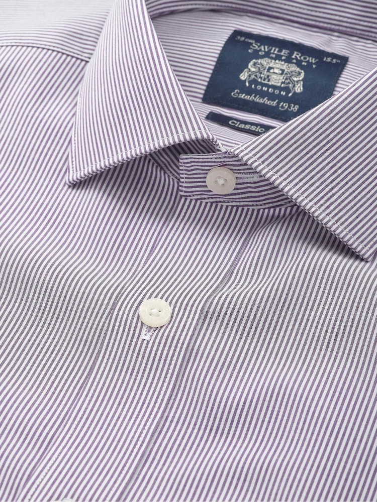 Savile Row Company Classic Fit жолақты мақтадан жасалған поплин қос манжеттен тұратын ресми жейде - 3суретінің 2 суреті