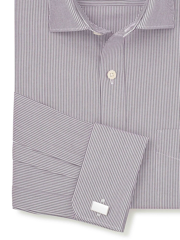 Savile Row Company Classic Fit жолақты мақтадан жасалған поплин қос манжеттен тұратын ресми жейде - 3суретінің 3 суреті