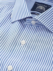Blå - Savile Row Company Randig Smal passform Bomull Poplin Dubbel Manschett Formell Skjorta - Bild 2 av 3