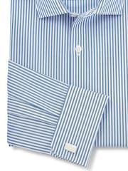 Blå - Savile Row Company Randig Smal passform Bomull Poplin Dubbel Manschett Formell Skjorta - Bild 3 av 3