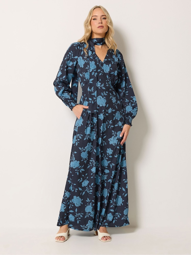 Long Tall Sally Blue Textured Floral Scarf Dress - Image 1 of 6