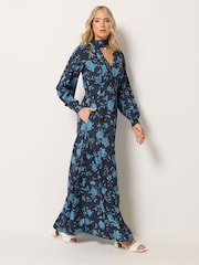 Long Tall Sally Blue Textured Floral Scarf Dress - Image 2 of 6