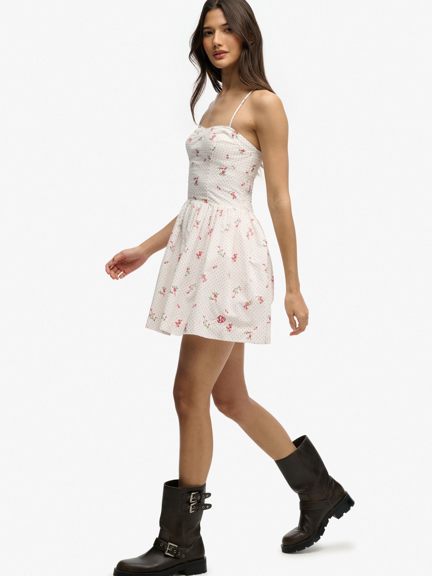 Buy Superdry Cream Floral Polka Dot Corset Cami Mini Dress from