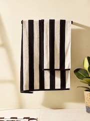 Black/White Stripe 100% Cotton Towel - Image 1 of 4