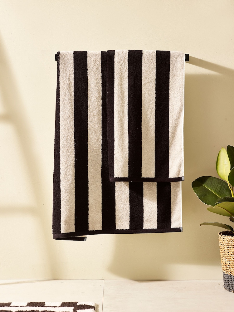 Black/White Stripe 100% Cotton Towel - Image 1 of 4