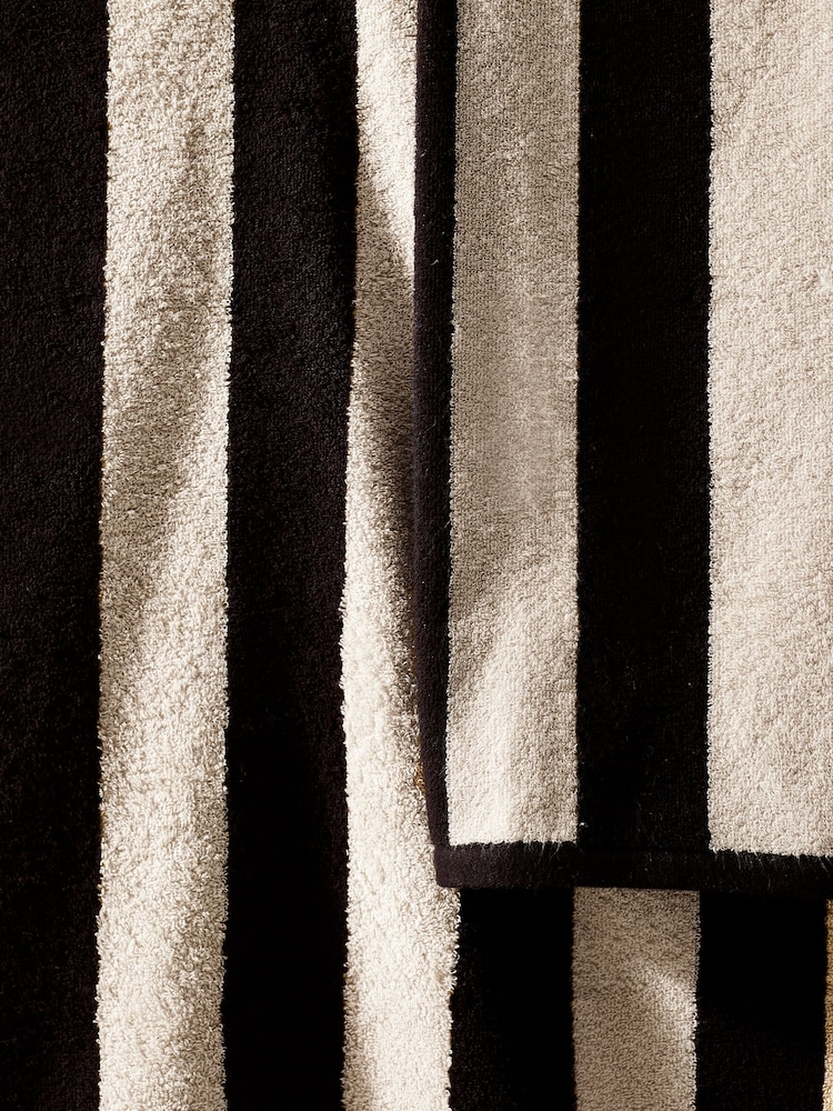 Black/White Stripe 100% Cotton Towel - Image 3 of 4