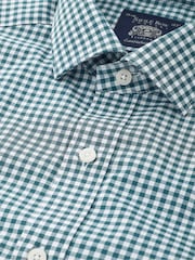 Savile Row Company Blue Classic Fit Gingham Check Cotton Poplin Single Cuff Formal Shirt - Image 2 of 3