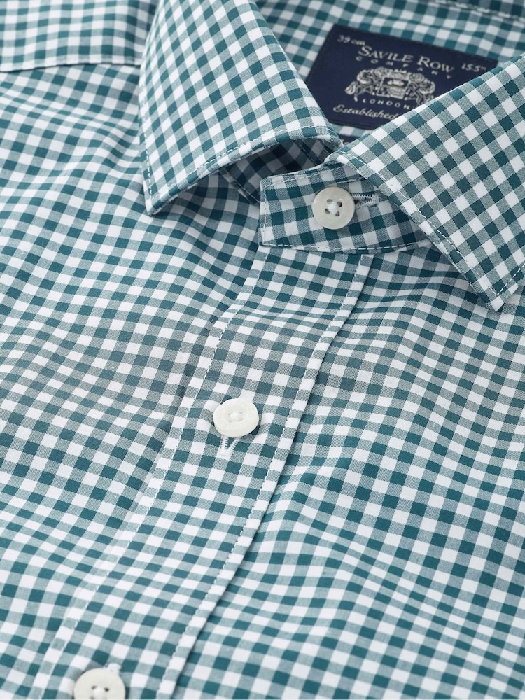 Savile Row Company Blue Classic Fit Gingham Check Cotton Poplin Single Cuff Formal Shirt - Image 2 of 3