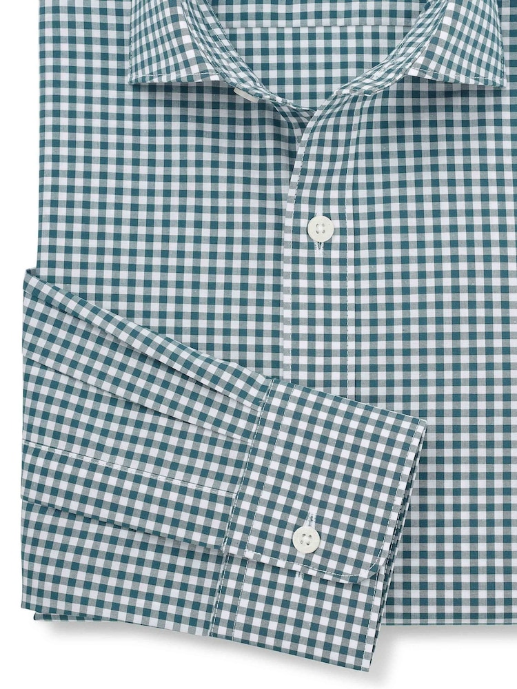 Savile Row Company Blue Classic Fit Gingham Check Cotton Poplin Single Cuff Formal Shirt - Image 3 of 3