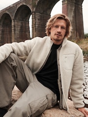 Ecru White Borg Fleece Zip Through Jacket - Image 1 of 8