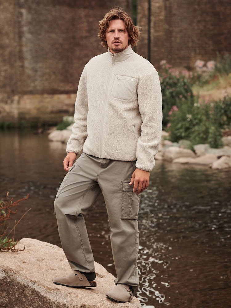 Ecru White Borg Fleece Zip Through Jacket - Image 2 of 8