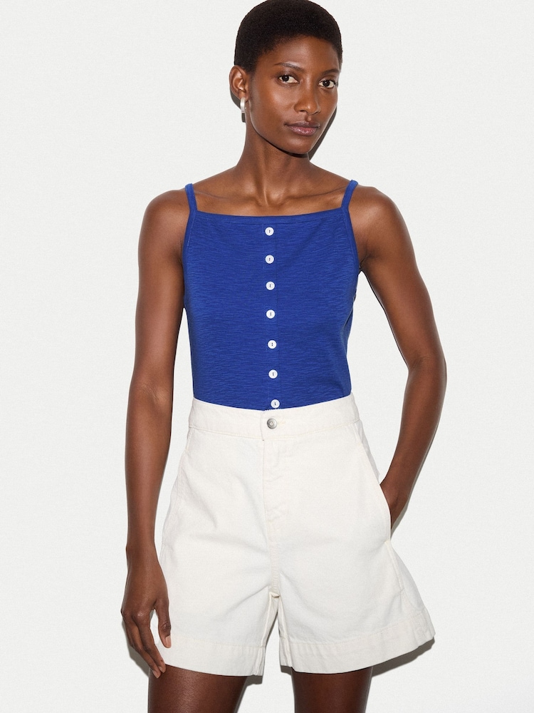 Jigsaw Blue Cotton Luxe Button Cami - Image 1 of 5 Jigsaw Blue Cotton Luxe Button Cami - Image 1 of 5