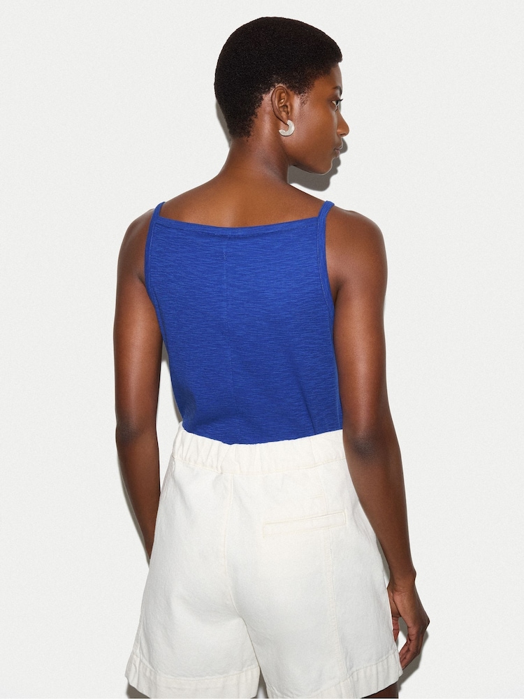 Jigsaw Blue Cotton Luxe Button Cami - Image 2 of 5 Jigsaw Blue Cotton Luxe Button Cami - Image 2 of 5