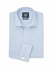Savile Row Company Sky Blue Classic Fit Striped Cotton Poplin Double Cuff Formal Shirt - Image 1 of 3