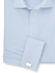Savile Row Company Sky Blue Classic Fit Striped Cotton Poplin Double Cuff Formal Shirt - Image 2 of 3
