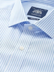 Savile Row Company Sky Blue Classic Fit Striped Cotton Poplin Double Cuff Formal Shirt - Image 3 of 3