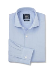 Savile Row Company Blue Classic Fit Stretch Cotton Herringbone Single Cuff Formal Shirt - Image 1 of 3
