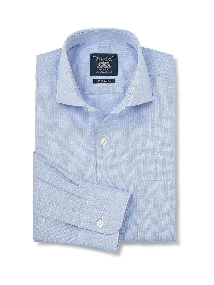 Savile Row Company Blue Classic Fit Stretch Cotton Herringbone Single Cuff Formal Shirt - Image 1 of 3 Savile Row Company Blue Classic Fit Stretch Cotton Herringbone Single Cuff Formal Shirt - Image 1 of 3