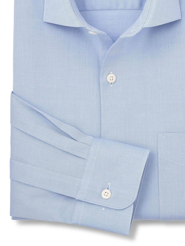 Savile Row Company Blue Classic Fit Stretch Cotton Herringbone Single Cuff Formal Shirt - Image 2 of 3 Savile Row Company Blue Classic Fit Stretch Cotton Herringbone Single Cuff Formal Shirt - Image 2 of 3