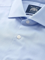 Savile Row Company Blue Classic Fit Stretch Cotton Herringbone Single Cuff Formal Shirt - Image 3 of 3