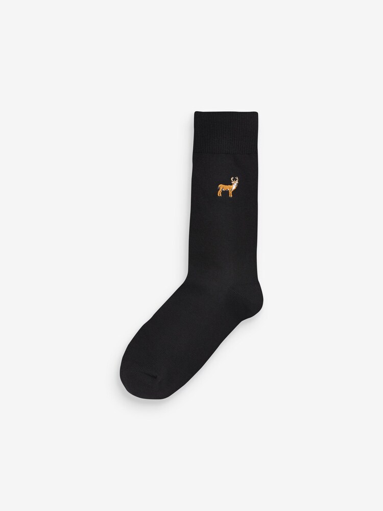 Schwarz/Waldtiere - Socken mit origineller Stickerei, 8er-Pack - Bild 2 von 9