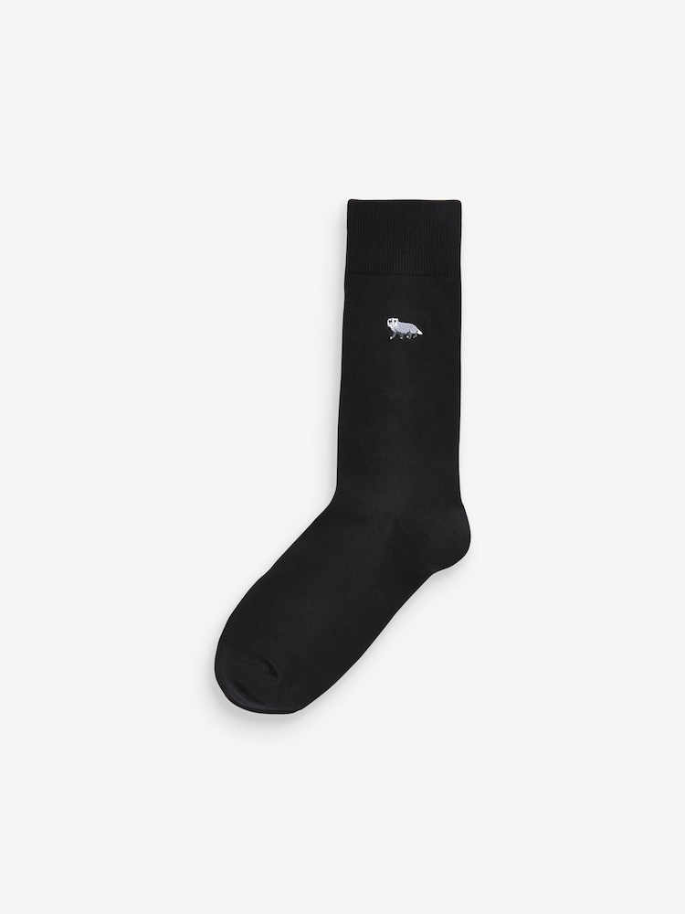 Schwarz/Waldtiere - Socken mit origineller Stickerei, 8er-Pack - Bild 9 von 9