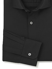 Melns - Savile Row Company Slim Fit Stretch Cotton Herringbone Single Cuff Formal Shirt - Attēls 3 no 3