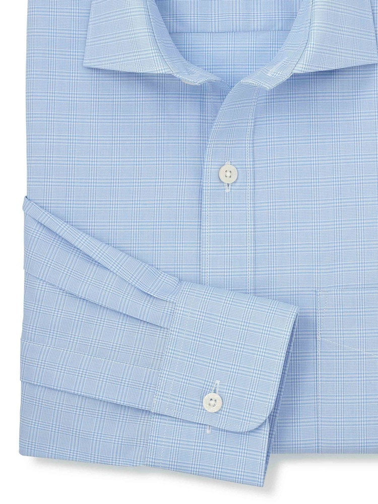 Savile Row Company Blue Prince of Wales Check Classic Fit Cotton Twill Single Cuff Formal Shirt - Image 2 of 3