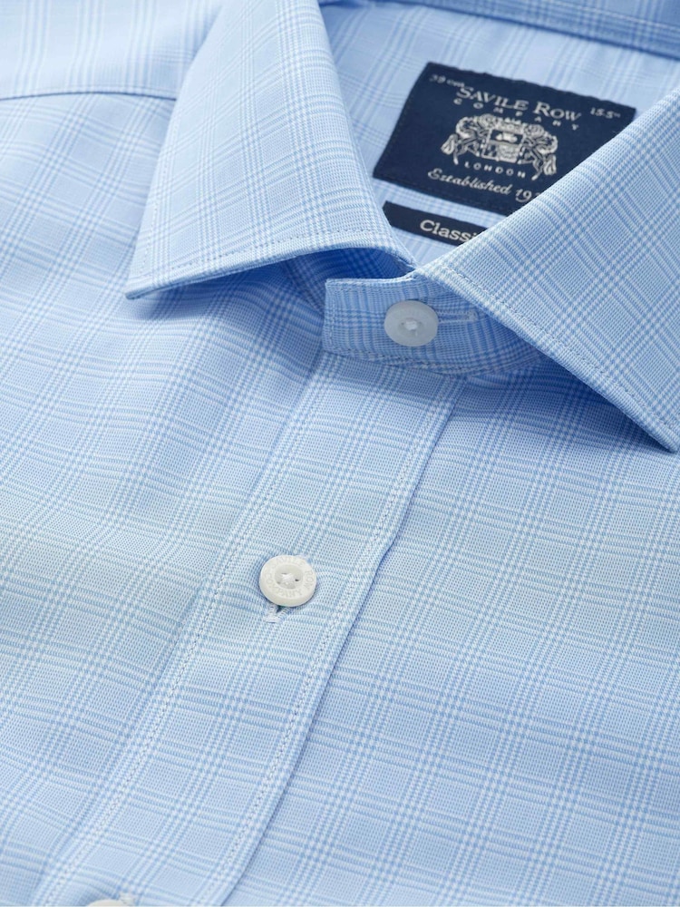 Savile Row Company Blue Prince of Wales Check Classic Fit Cotton Twill Single Cuff Formal Shirt - Image 3 of 3