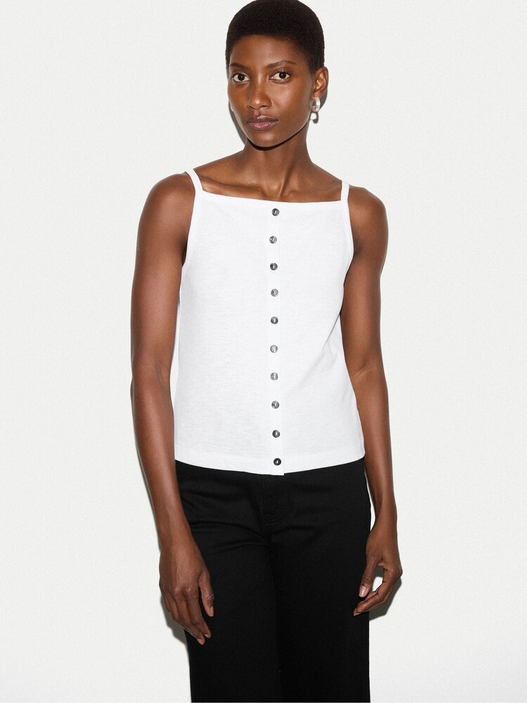 Jigsaw White Cotton Luxe Button Cami - Image 2 of 6 Jigsaw White Cotton Luxe Button Cami - Image 2 of 6