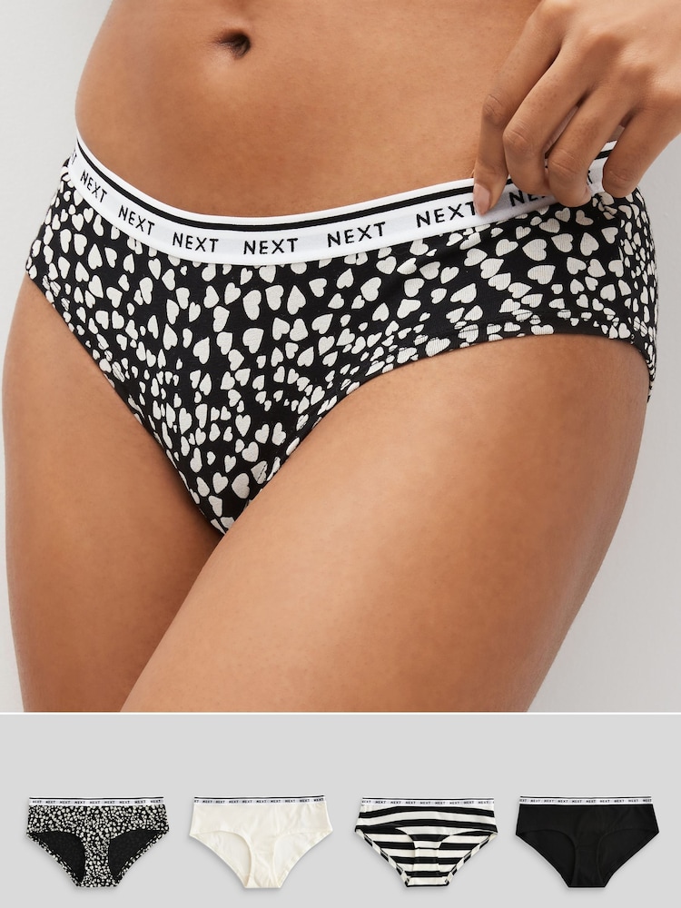 Белый/черный с принтом - Logo Knickers 4 Pack - Изображение 1 из 9