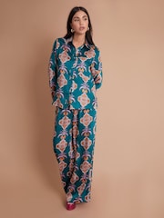Another Sunday Long Sleeved Satin Oversized Shirt In Multi Print - Image 1 of 6