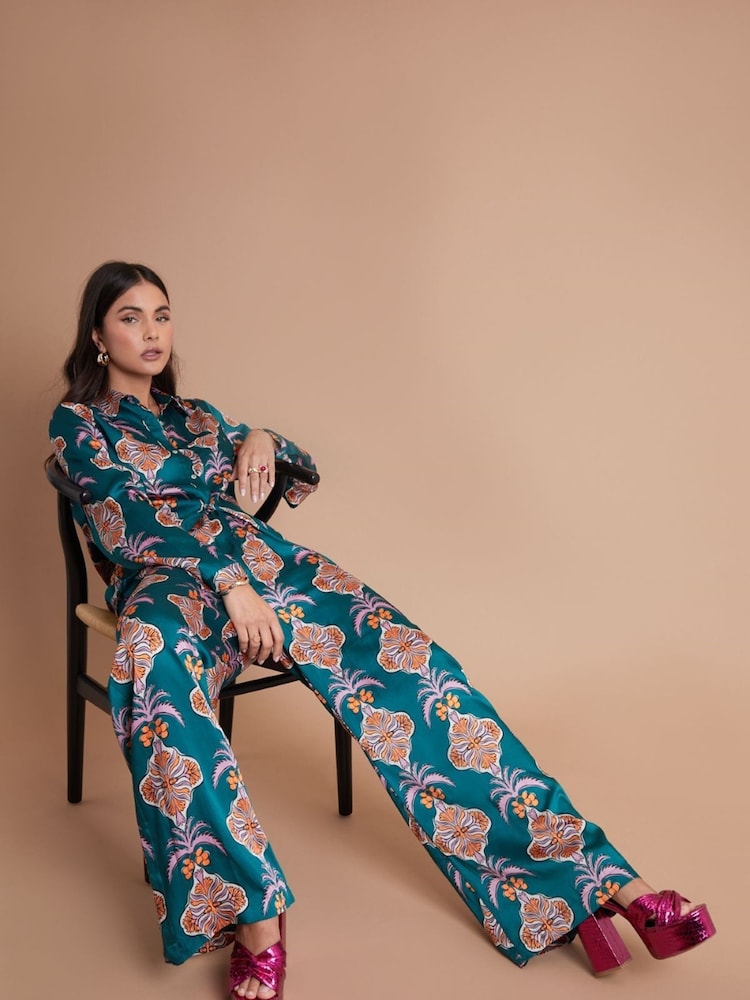 Another Sunday Long Sleeved Satin Oversized Shirt In Multi Print - Image 2 of 6