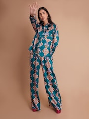 Another Sunday Long Sleeved Satin Oversized Shirt In Multi Print - Image 3 of 6