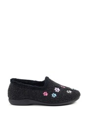 Lazy Dogz Charley Paw Print Full Black Slippers - Image 1 of 8