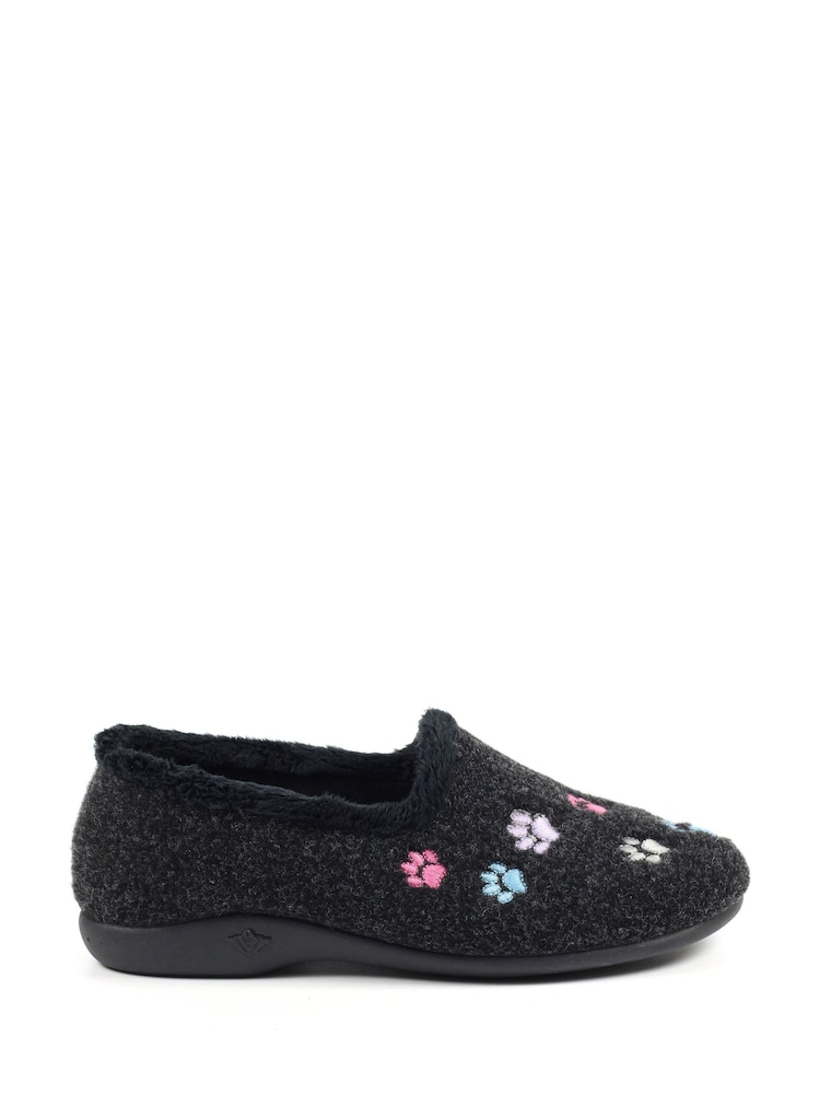 Lazy Dogz Charley Paw Print Full Black Slippers - Image 1 of 8