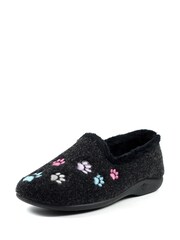 Lazy Dogz Charley Paw Print Full Black Slippers - Image 2 of 8