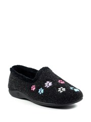 Lazy Dogz Charley Paw Print Full Black Slippers - Image 3 of 8
