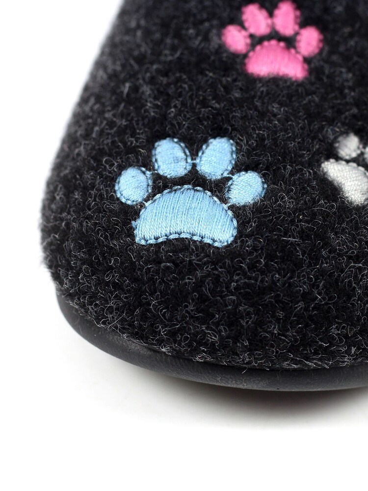 Lazy Dogz Charley Paw Print Full Black Slippers - Image 8 of 8