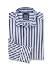 Blau - Savile Row Company Classic Fit Formelles Hemd aus gestreiftem Baumwollpopeline mit einfacher Manschette - Bild 1 von 3