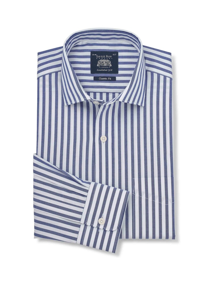 Blau - Savile Row Company Classic Fit Formelles Hemd aus gestreiftem Baumwollpopeline mit einfacher Manschette - Bild 1 von 3 Blau - Savile Row Company Classic Fit Formelles Hemd aus gestreiftem Baumwollpopeline mit einfacher Manschette - Bild 1 von 3